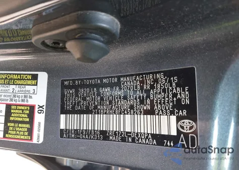 2015 Toyota Corolla Le Eco из США, поврежденный, VIN 2T1BPRHE8FC458263